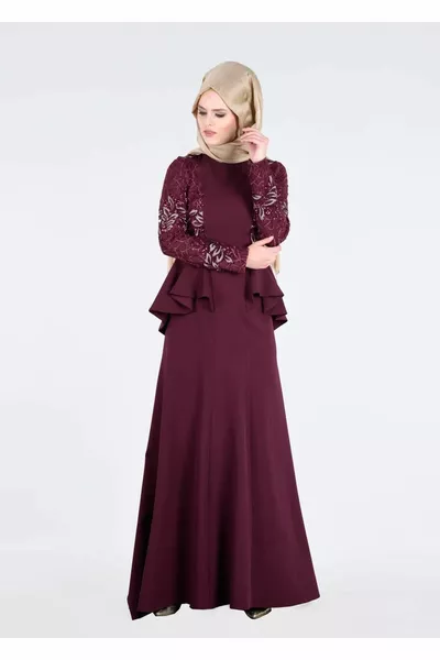 Женская коллекция T Fy бордового цвета - вечернее платье хиджаба с пайетками