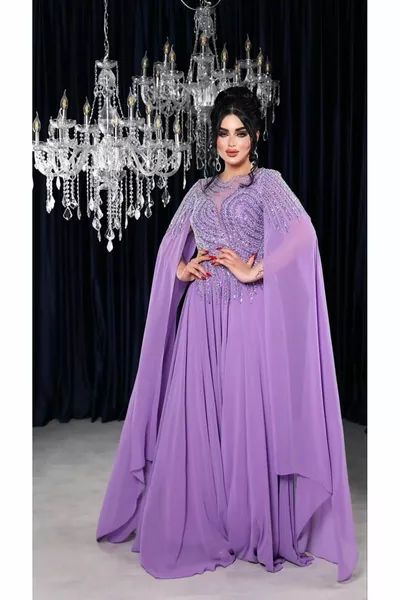 Zena Модный бисер Вышивка Сундук Детализированный Накидка Рукав Вечернее Платье