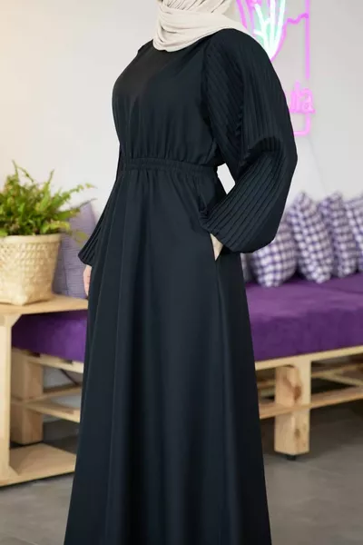 Pleated Dress with Sleeves