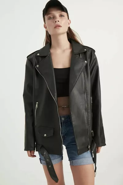 Oversize-Biker-Lederjacke für Damen