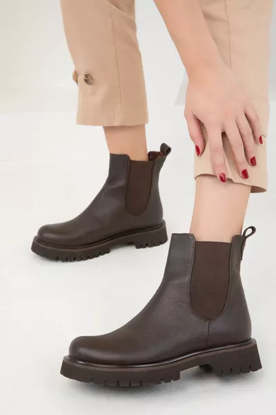 قهوة جلد طبيعي أحذية نسائية وبوت 