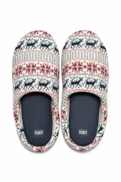 شباشب منزلية للرجال من الصوف لون أبيض /