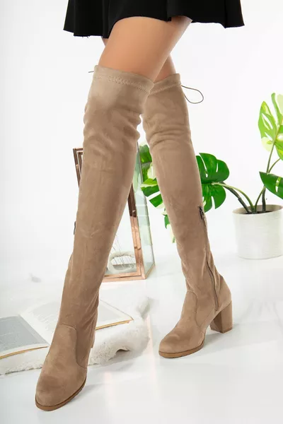 المنك الكعب تمتد جوارب الأحذية الركبة عالية النساء