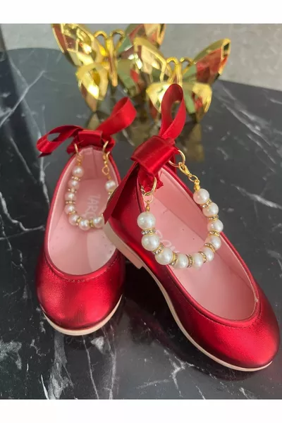 بنات اللؤلؤ الأحمر الساطع مفصلة شقق الباليه