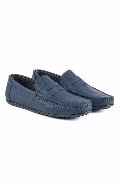 Mocassins en cuir véritable bleu marine pour hommes LD