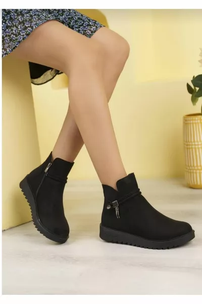 BLACK NUBUCK ZIPPERED THERMO SOLE WINTER BOOTS