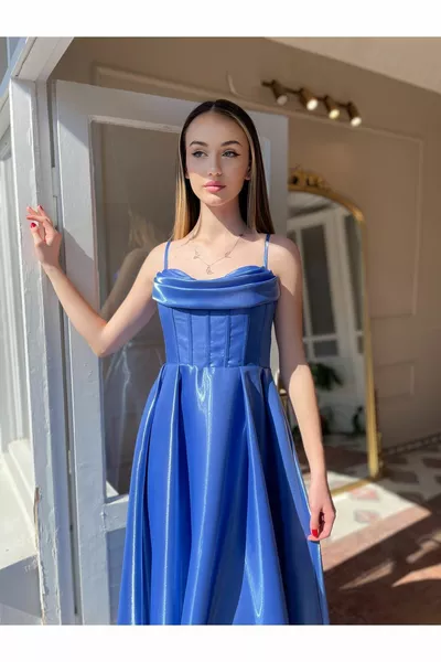 Organza satijnen midi-jurk met bandjes