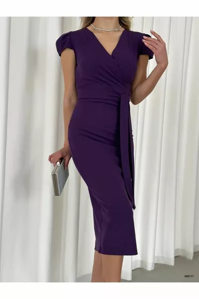 Двубортный воротник Короткий рукав Разрез Пояс Вечернее платье Приглашение Обещание Свадьба Помолвка Выпускной