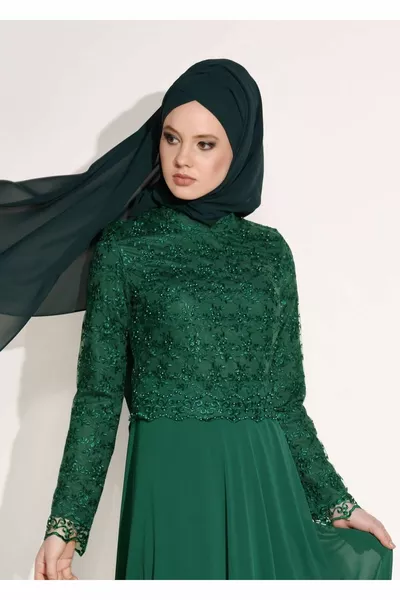 Abito da sera in guipure verde da donna 