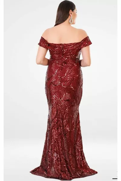 Women's Plus Size Slit Pulp Embroidered Long Evening Dress Red