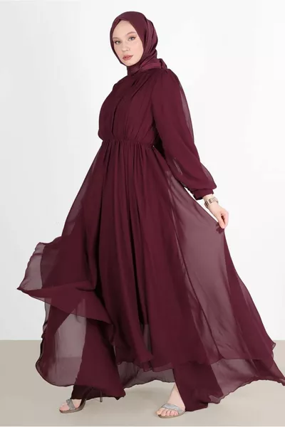 Abito da sera bordeaux effetto plissettato bordeaux con vita arricciata 