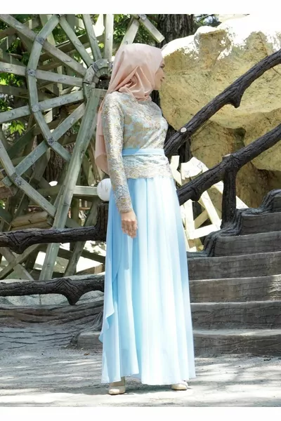 Dames Blauwe (A.BLUE) Kant Gedetailleerde Avondjurk 