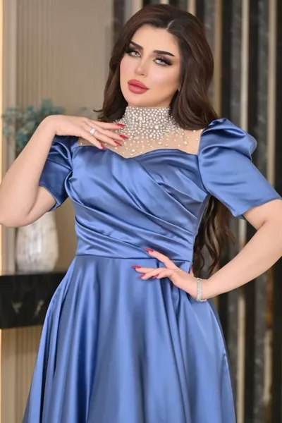 Сатен дизайн beyoğlu камък вечерна рокля