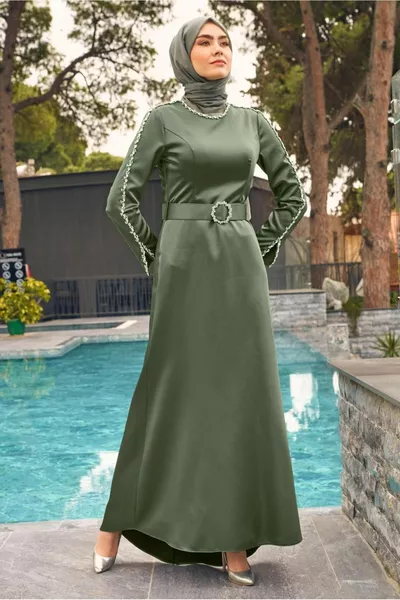 حجر مفصل حزام الساتان مساء اللباس 