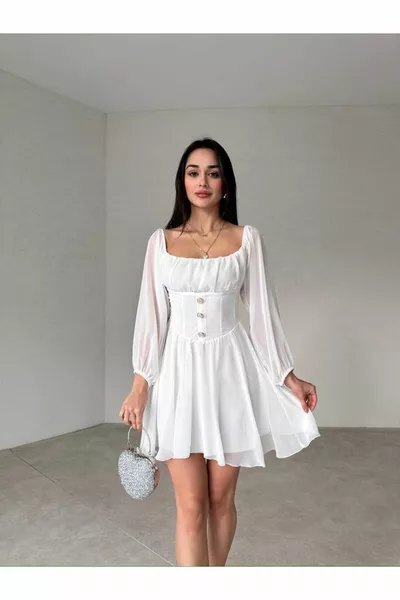 Mini abito in chiffon con dettaglio bottoni