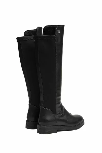 Streçli Esnek Düz Cilt Siyah Kadın Çizme