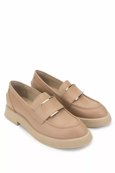 نسائي جلد طبيعي بيج أحذية لوفر