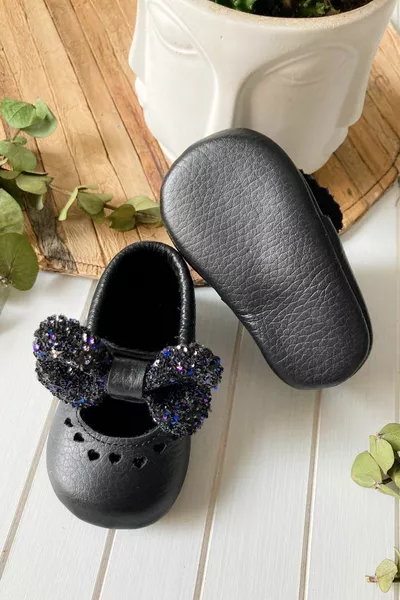 Shine Series Schwarze Baby-Loafer für Mädchen in  % Leder