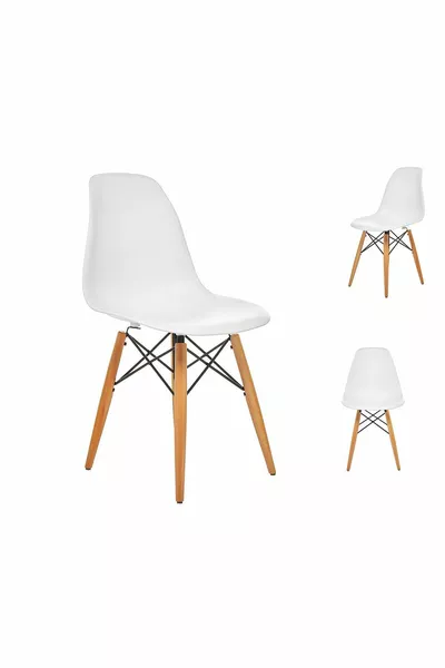White Eames Chair with Natural Wood Legs | 2 Pieces