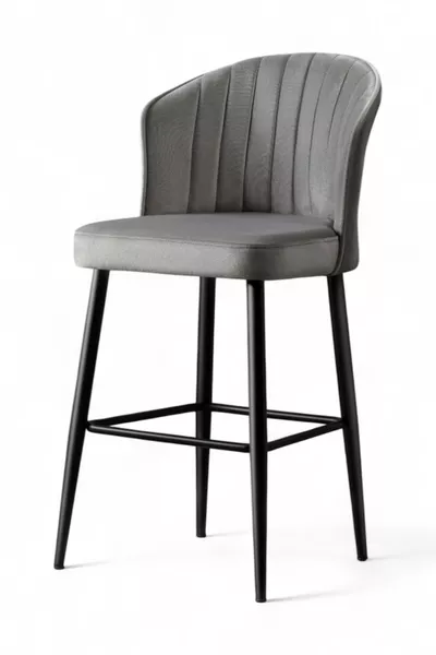 Rubi Bar Chair - Babyface Gray - Black Metal Legs - Bar Stool / Bar Chair