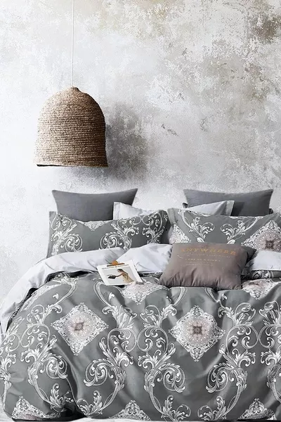 Verdekte Hoeslaken Dekbedovertrek Set Tweepersoons Hanedan Grijs