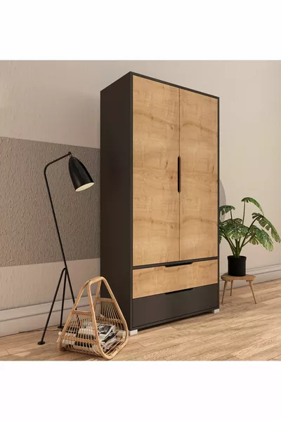 Guardaroba Flora 2 Ante 2 Cassetti Antracite - Quercia Zaffiro