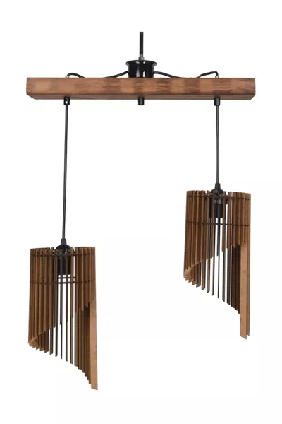 2-Light Pendant Fulya Rustic Wood Chandelier