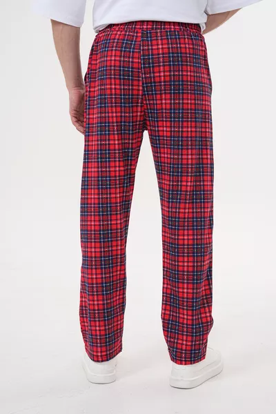 Unisex Pyjamahose aus Baumwolle mit Taschen und elastischem Bund in Rot kariert