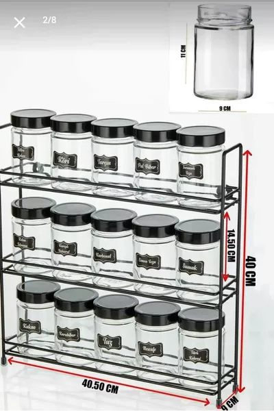 3 Katlı Metal Stantlı 'li Yuvarlak Cam Kavanoz Seti, 3 Katlı 'li Baharatlık Takımı