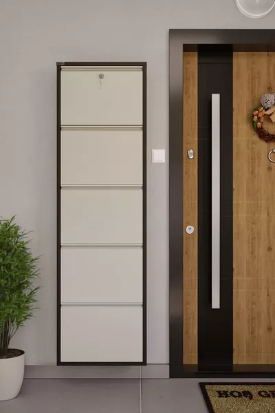 Gesperrtes 5-teiliges Metall-Schuhregal - Braun/Creme