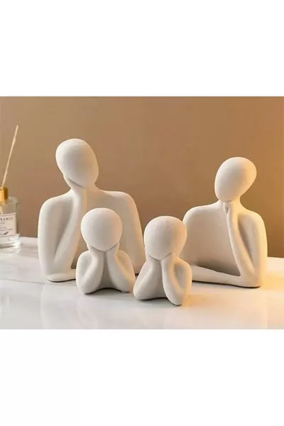 5-Person Concrete Sculpture Object Figurine Family Concrete Minimal DIY Painting Object Figurine Family - mother-father-3 children