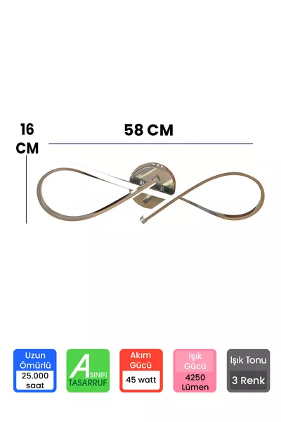 3 Renk Plafonyer Kumandalı Krom Kasa Led Avize Modern Sonsuzluk Ledli Avize