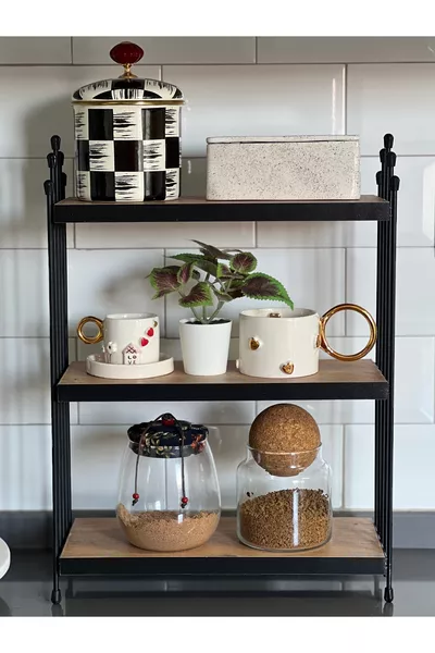 TRIPLE WIRE SHELF Kitchen Shelf PINE Countertop Shelf Coffee Corner Shelf Bathroom Shelf Spice Rack