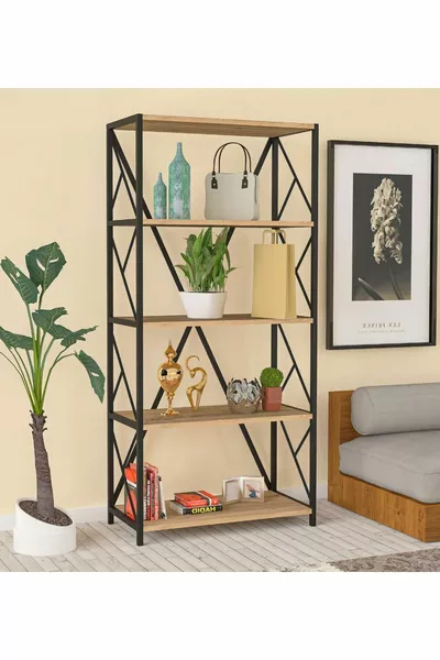 Bibliothèque décorative Armarse à 5 étagères en bois, bibliothèque en métal, étagère à fichiers, étagère à livres, étagère de salon en pin