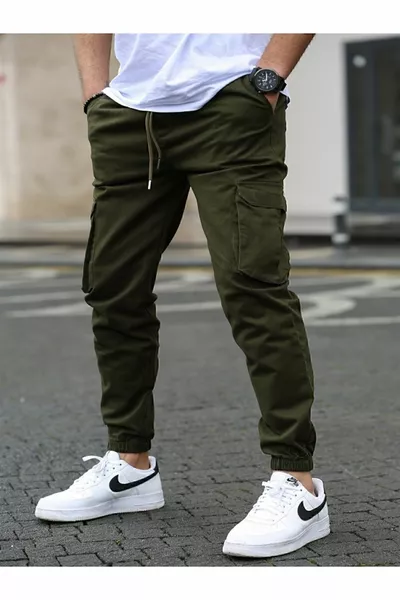 Elastic waist and cuff olive cargo pants