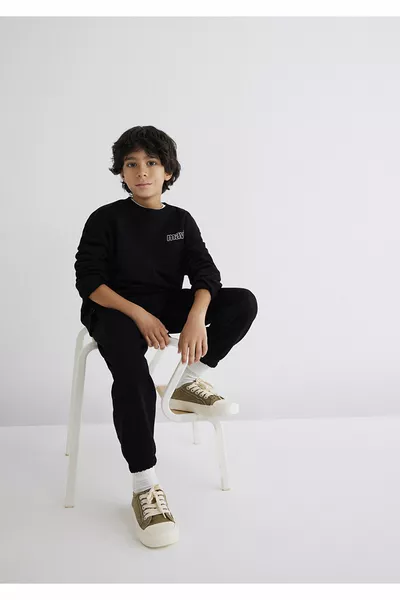 Logo Baskılı Siyah Sweatshirt 