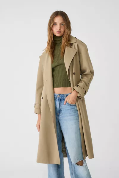Trench coat with draped long lining