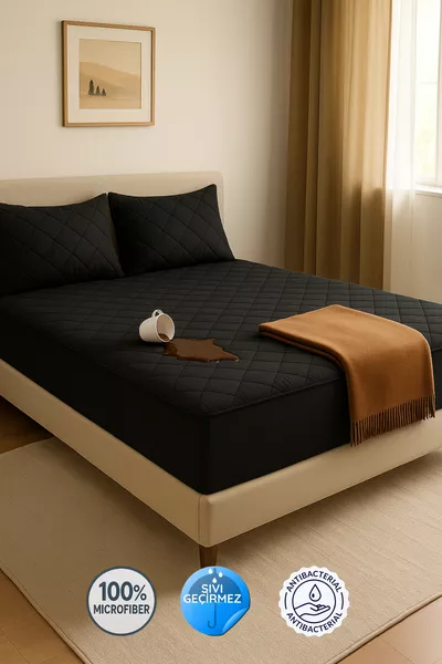 Adelya Черна капитонирана водоустойчива подложка за матрак ( размера)