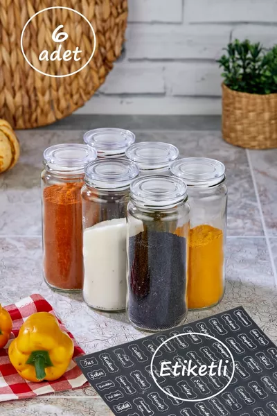 Set di 6 Barattoli di Vetro Grande per Conservazione Spezie Super Set  ml (con Etichetta in Omaggio)