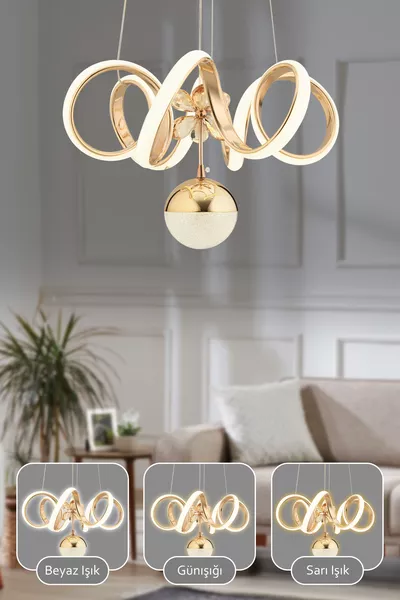 Plafonnier moderne à LED Venus avec télécommande, revêtement doré, 3 couleurs de lumière et variateur, pour salon et cuisine