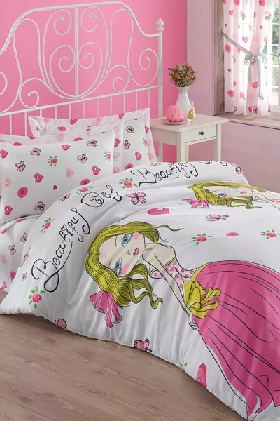 Single Easy-Iron Duvet Cover Set Beatiful Girl White