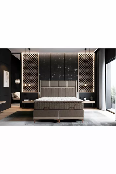 Кровать Napol Peluş с подкладкой, коричневая, с карманами и ортопедическим рулонным матрасом