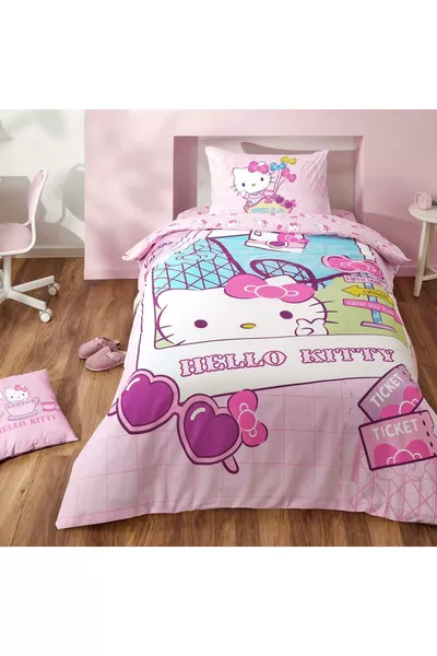 Licensed Hello Kitty Travel Cotton Single Duvet Cover Set