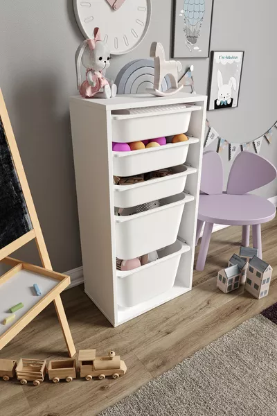 % MDF - Medium Mono Toy Cabinet with 5 Baskets