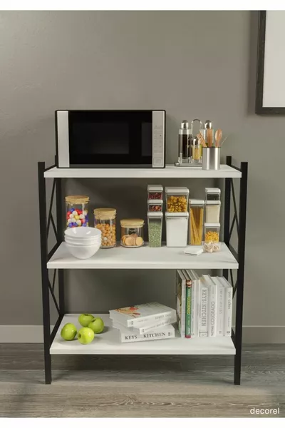 Arose Metal Scaffale da Cucina Singolo Armadio Portaoggetti 3 Ripiani Scaffale per Microonde Multiuso