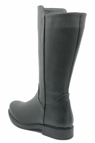 Fuß unter dem Knie Schwarzes Fell Flache Sohle Damen Stiefel SCHWARZ