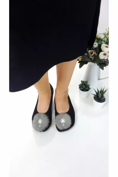 Fancy Velvet House, Hajj, Umrah Babeti, Gift, Daily Ballet Flats, Feathered Ballet Flats, Panduf, Booties, Show Kitty Kitty