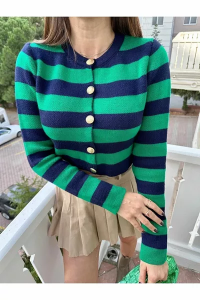 Зелена тъмносиня лента къса жилетка