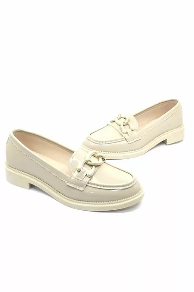 Feles Chain Buckle Detailed Women's Ballet Flats Shoes TEN-PATENT LEATHER