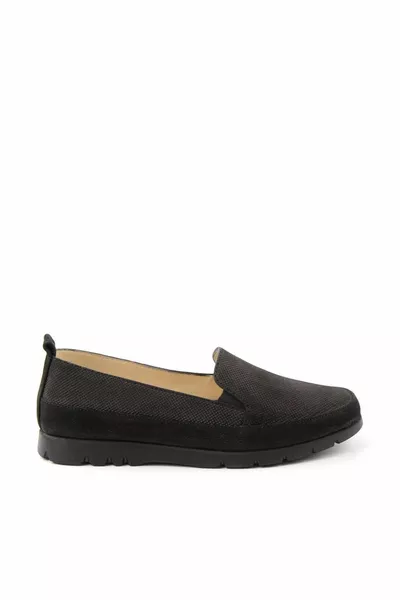 Schwarze Nubuk-Damen-Loafer-Schuhe aus echtem Leder 